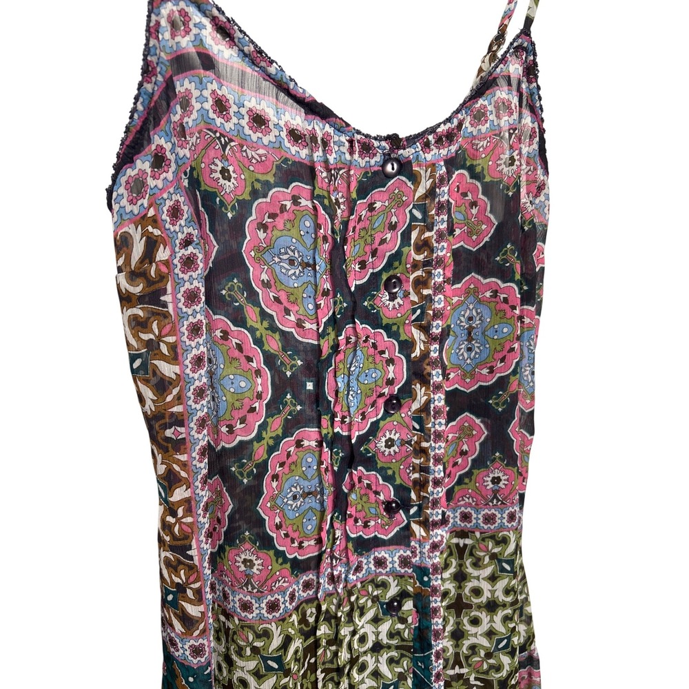 Charlotte Russe‎ Peasant Top Pink Blue Brown Floral Size Large Boho Sleeveless